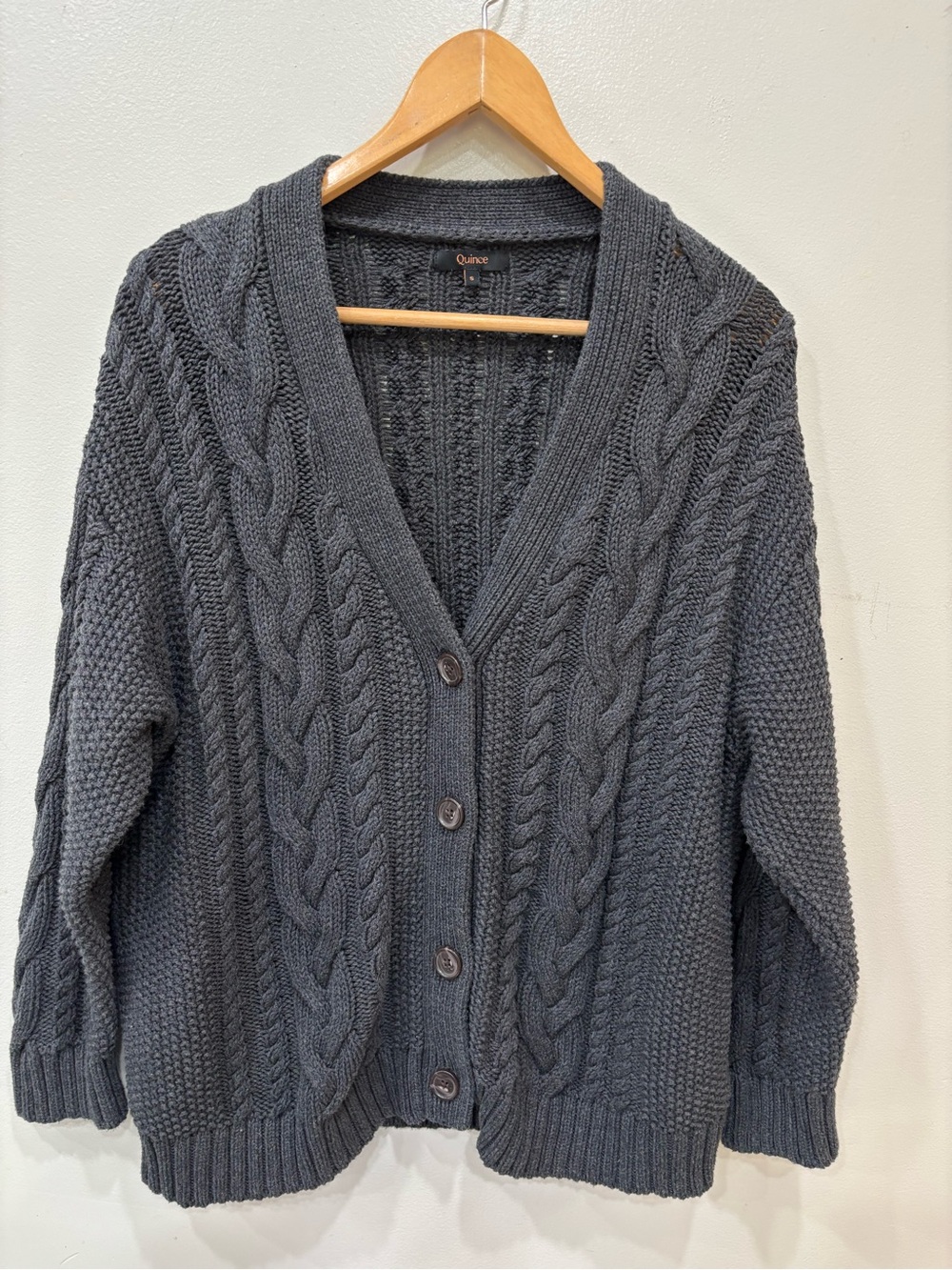 Quince 100% Organic Oversized Cotton Cable Knit Cardigan Sweater Women’s Small
